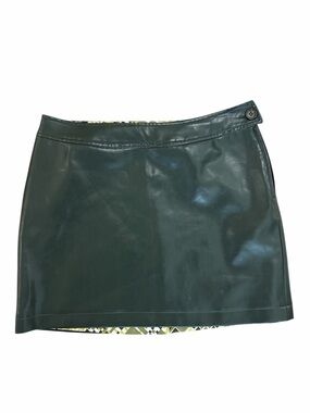 BCBGMaxAzria Dark Green Faux Leather Mini Skirt with Button Waist